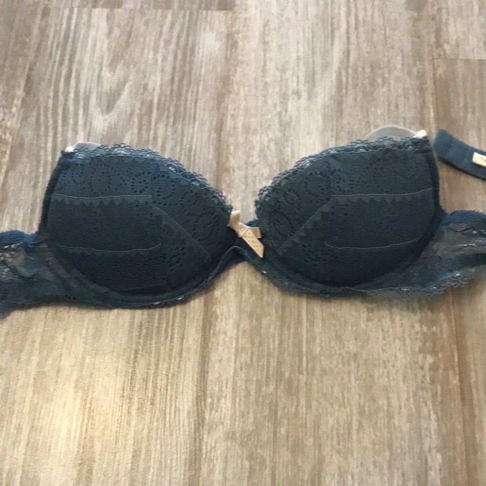 VS lined plunge blue lace bra